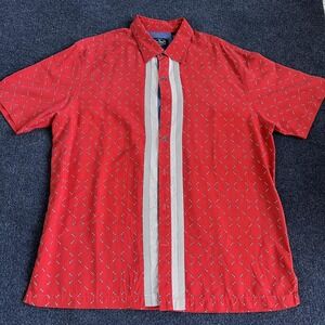 Nat Nast Shirt Mens Large Red Silk Corvette Print Short Sleeve Button Up